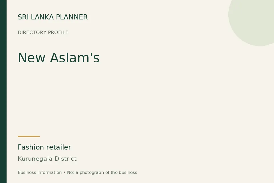 Directory cover for New Aslam's in Kurunegala District, Sri Lanka