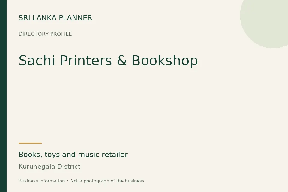Directory cover for Sachi Printers & Bookshop in Kurunegala District, Sri Lanka