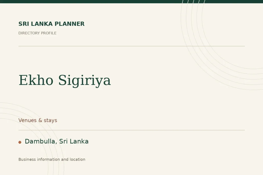 Directory cover for Ekho Sigiriya in Dambulla, Sri Lanka, showing the business name and category.