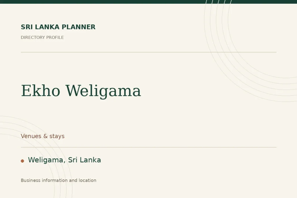 Directory cover for Ekho Weligama in Weligama, Sri Lanka, showing the business name and category.