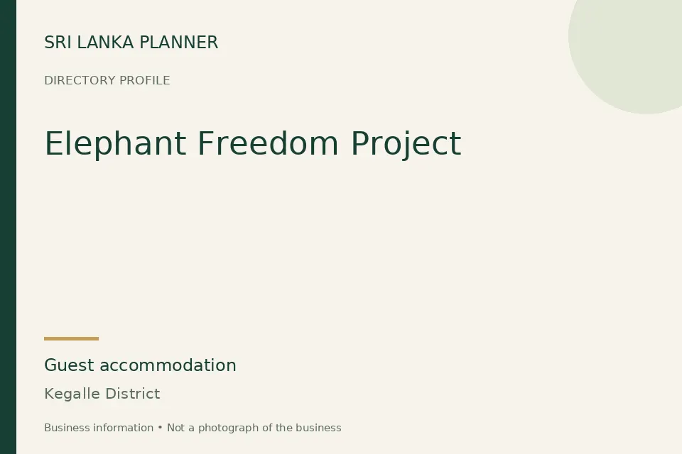 Directory cover for Elephant Freedom Project in Kegalle District, Sri Lanka