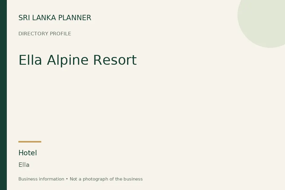 Directory cover for Ella Alpine Resort in Ella, Sri Lanka