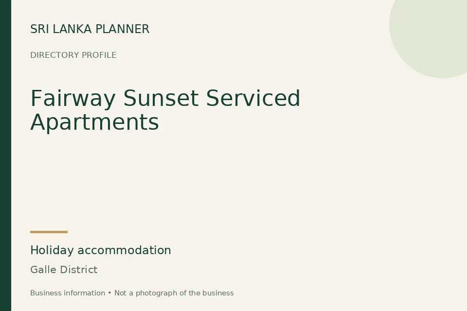 Directory cover for Fairway Sunset Serviced Apartments in Galle District, Sri Lanka