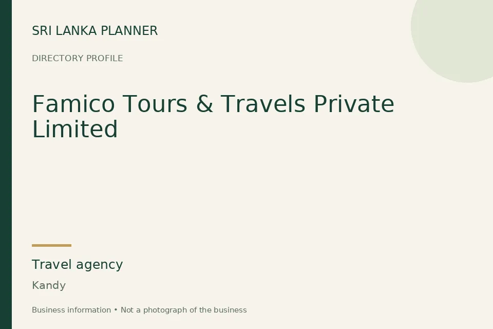 Directory cover for Famico Tours & Travels Private Limited in Kandy, Sri Lanka
