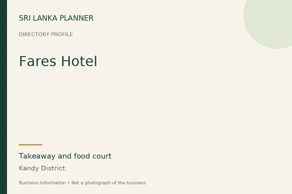 Directory cover for Fares Hotel in Kandy District, Sri Lanka