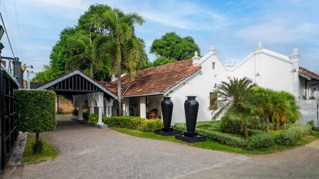 White heritage building and gardens at Fox Jaffna