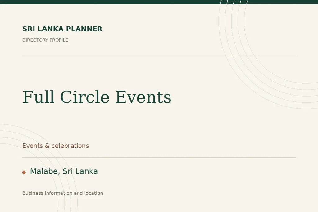 Directory cover for Full Circle Events in Malabe, Sri Lanka, showing the business name and category.