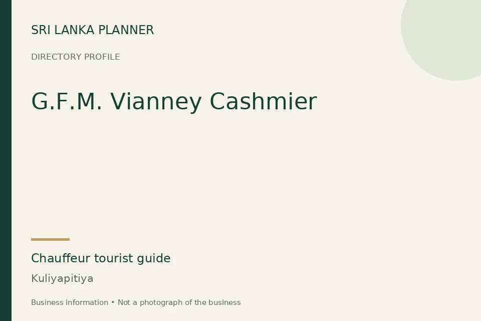 Directory cover for G.F.M. Vianney Cashmier in Kuliyapitiya, Sri Lanka
