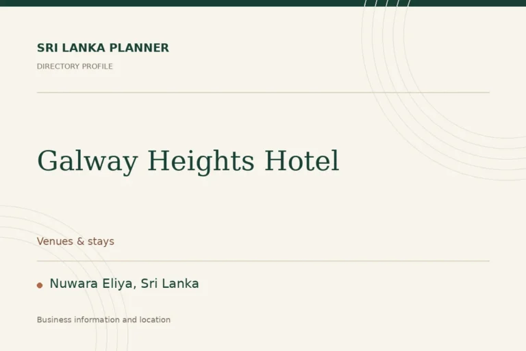 Directory cover for Galway Heights Hotel in Nuwara Eliya, Sri Lanka, showing the business name and category.