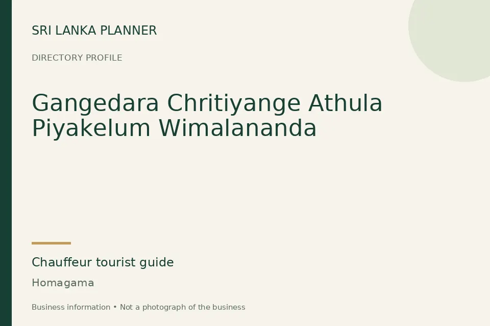 Directory cover for Gangedara Chritiyange Athula Piyakelum Wimalananda in Homagama, Sri Lanka