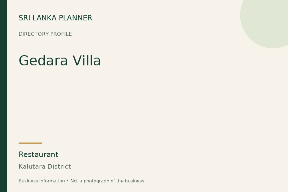 Directory cover for Gedara Villa in Kalutara District, Sri Lanka