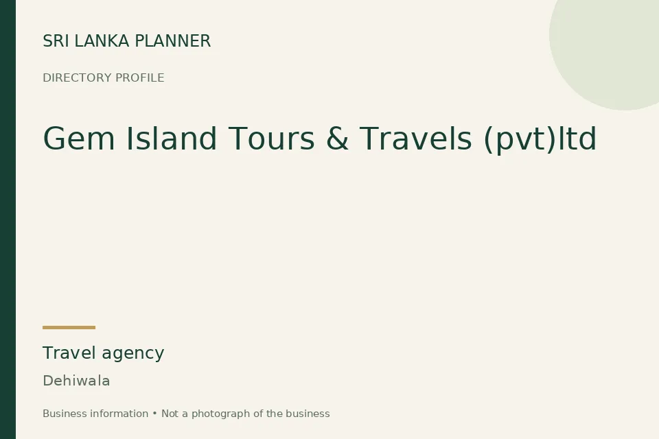 Directory cover for Gem Island Tours & Travels (pvt)ltd in Dehiwala, Sri Lanka