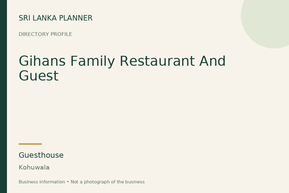 Directory cover for Gihans Family Restaurant And Guest in Kohuwala, Sri Lanka