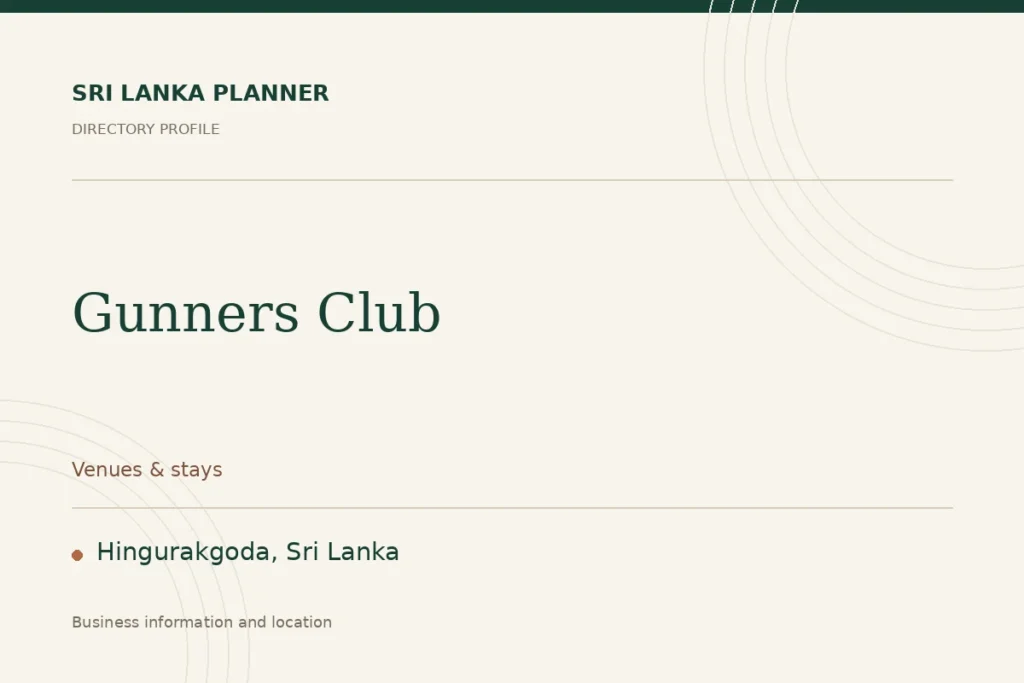 Directory cover for Gunners Club in Hingurakgoda, Sri Lanka, showing the business name and category.