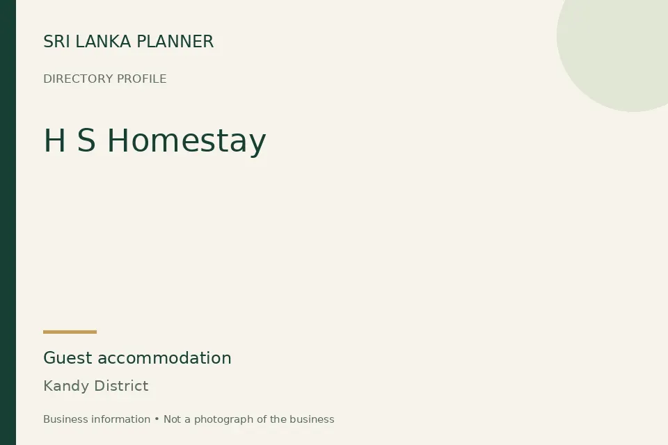 Directory cover for H S Homestay in Kandy District, Sri Lanka