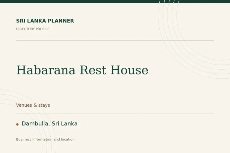 Directory cover for Habarana Rest House in Dambulla, Sri Lanka, showing the business name and category.