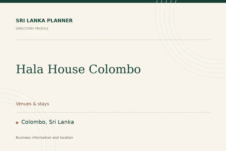 Directory cover for Hala House Colombo in Colombo, Sri Lanka, showing the business name and category.