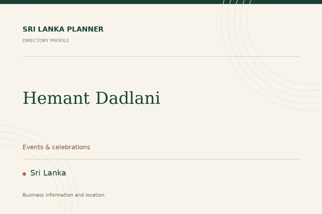 Directory cover for Hemant Dadlani in Sri Lanka, showing the business name and category.