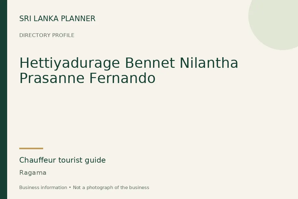 Directory cover for Hettiyadurage Bennet Nilantha Prasanne Fernando in Ragama, Sri Lanka