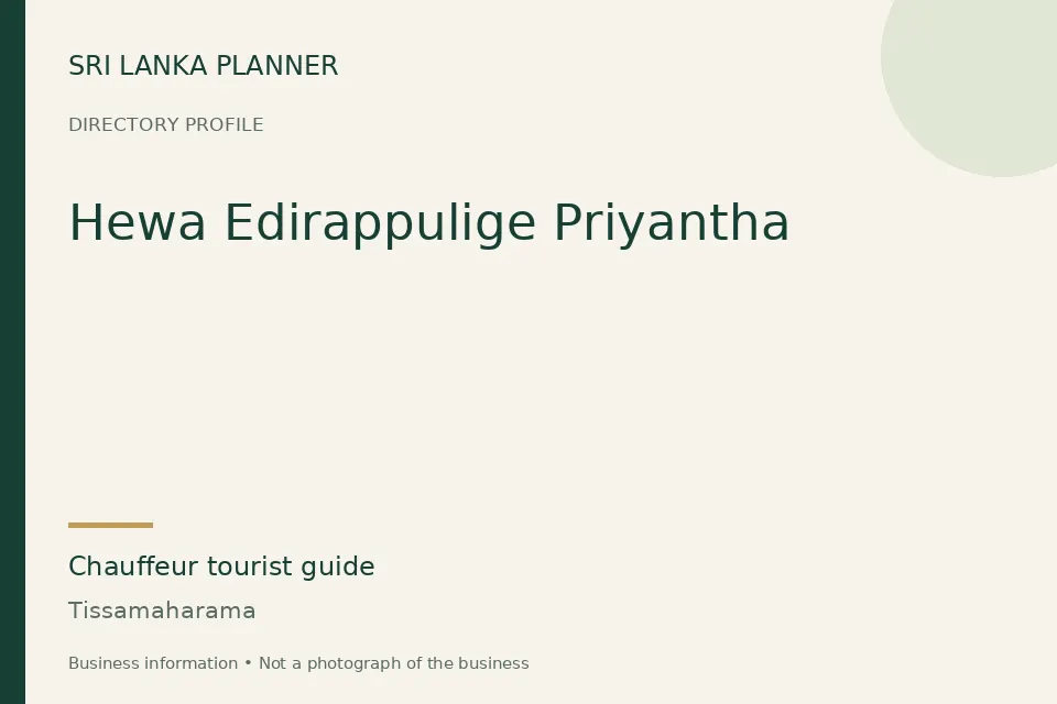 Directory cover for Hewa Edirappulige Priyantha in Tissamaharama, Sri Lanka