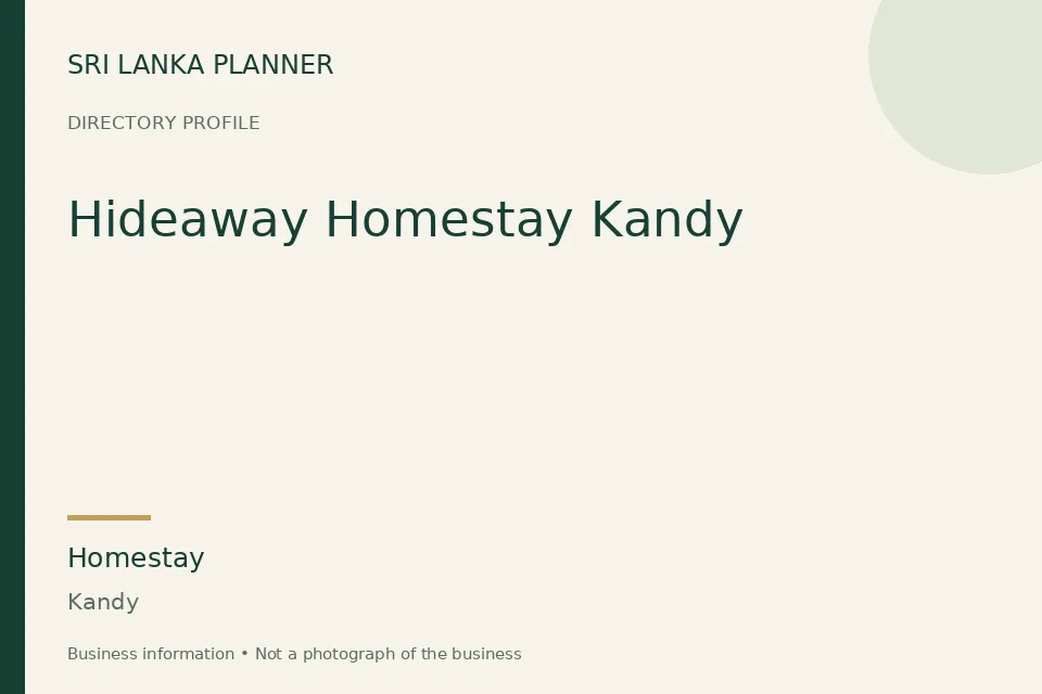 Directory cover for Hideaway Homestay Kandy in Kandy, Sri Lanka