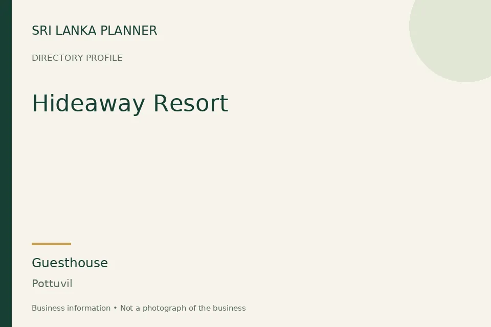 Directory cover for Hideaway Resort in Pottuvil, Sri Lanka