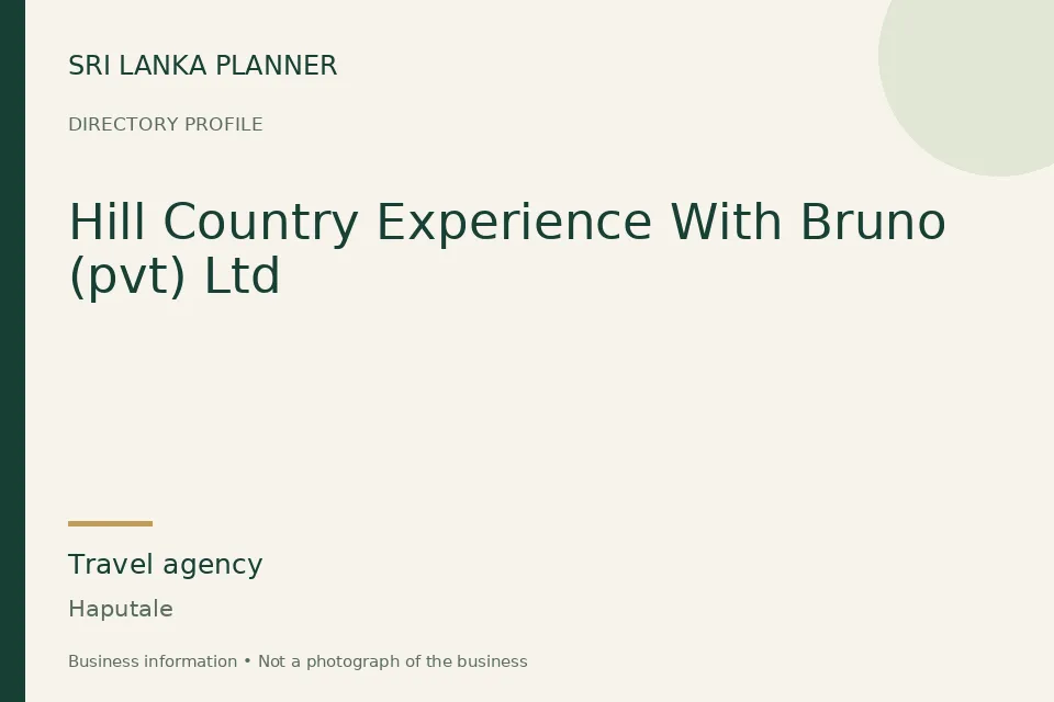 Directory cover for Hill Country Experience With Bruno (pvt) Ltd in Haputale, Sri Lanka