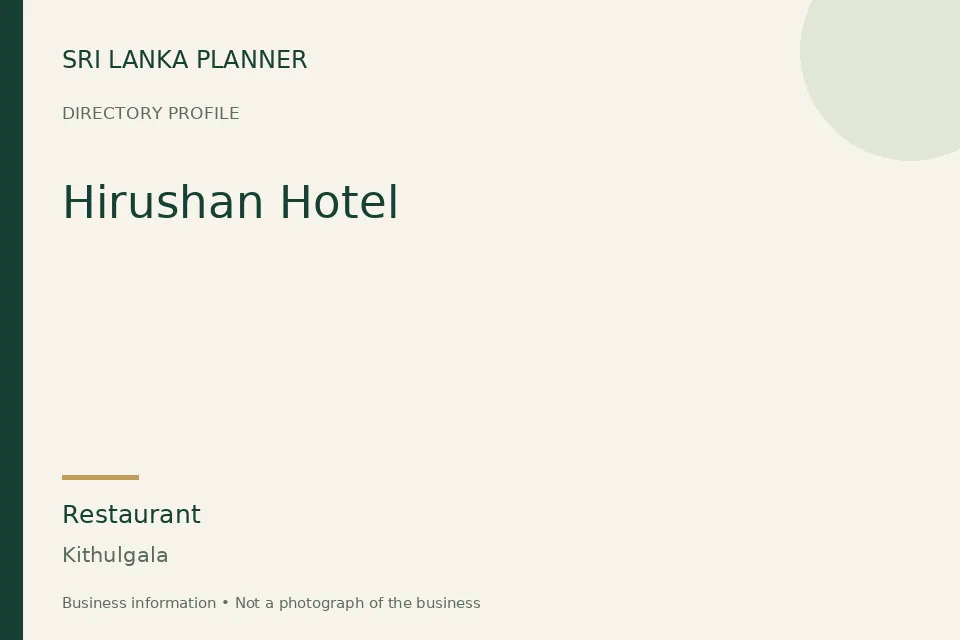 Directory cover for Hirushan Hotel in Kithulgala, Sri Lanka