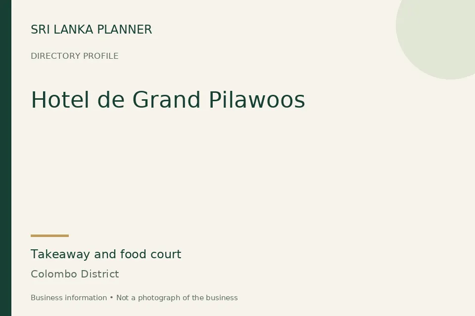 Directory cover for Hotel de Grand Pilawoos in Colombo District, Sri Lanka