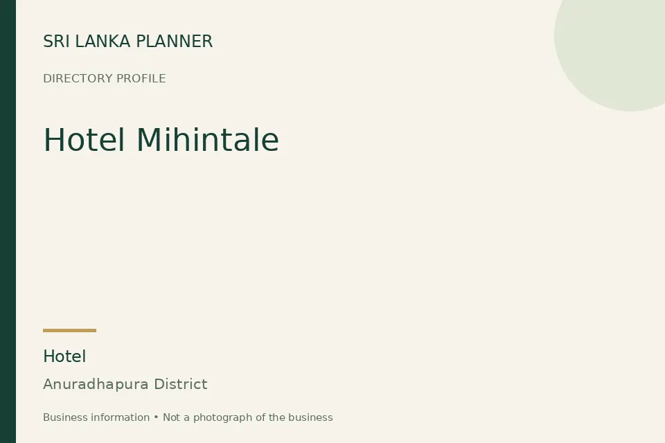 Directory cover for Hotel Mihintale in Anuradhapura District, Sri Lanka