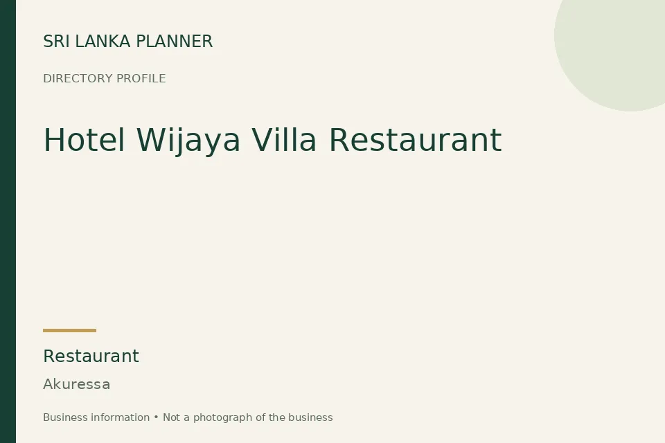 Directory cover for Hotel Wijaya Villa Restaurant in Akuressa, Sri Lanka