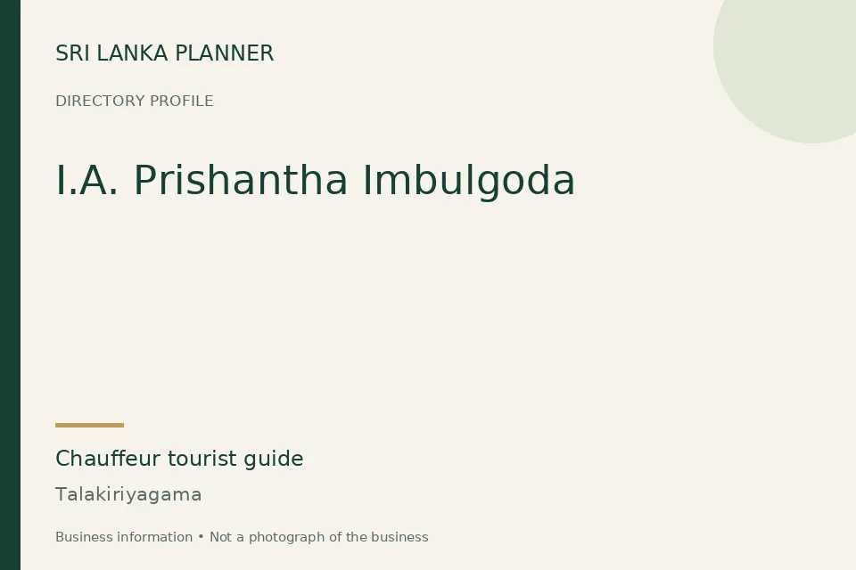Directory cover for I.A. Prishantha Imbulgoda in Talakiriyagama, Sri Lanka