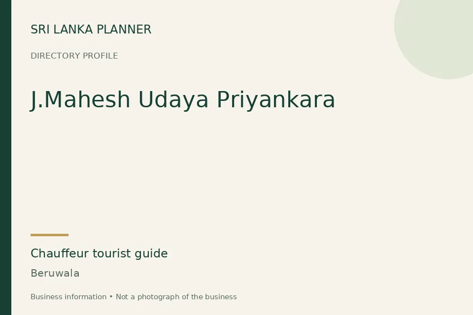 Directory cover for J.Mahesh Udaya Priyankara in Beruwala, Sri Lanka