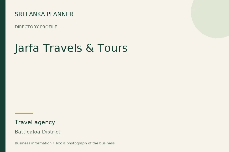 Directory cover for Jarfa Travels & Tours in Batticaloa District, Sri Lanka