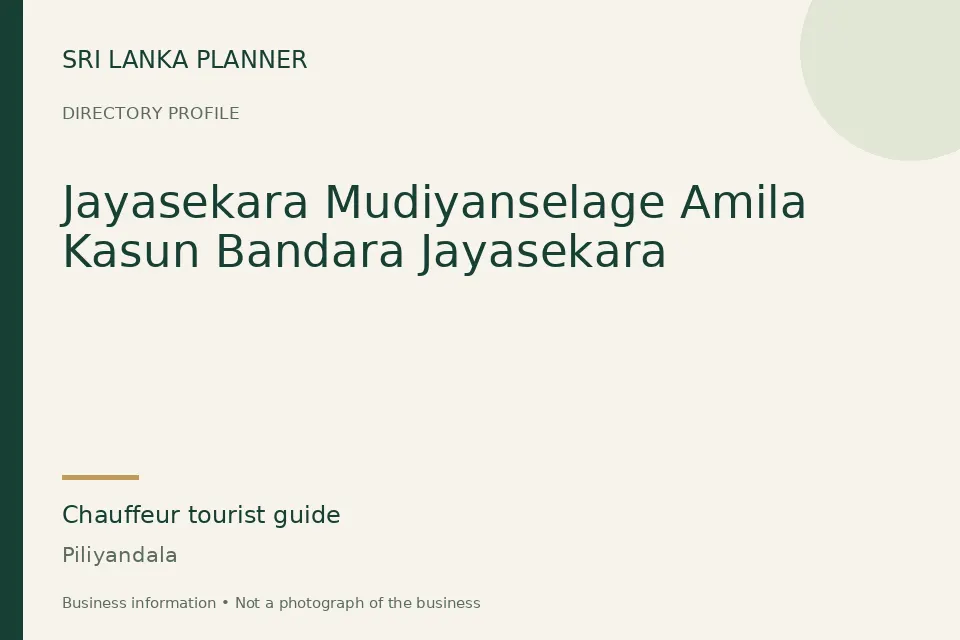 Directory cover for Jayasekara Mudiyanselage Amila Kasun Bandara Jayasekara in Piliyandala, Sri Lanka