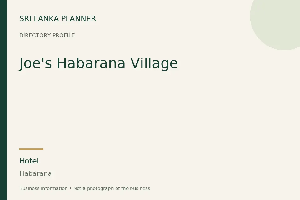 Directory cover for Joe's Habarana Village in Habarana, Sri Lanka
