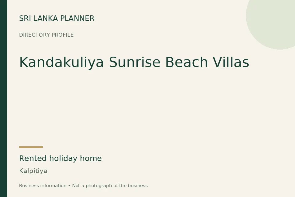 Directory cover for Kandakuliya Sunrise Beach Villas in Kalpitiya, Sri Lanka