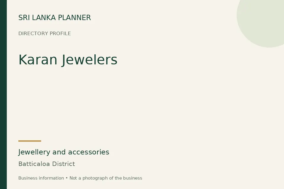 Directory cover for Karan Jewelers in Batticaloa District, Sri Lanka
