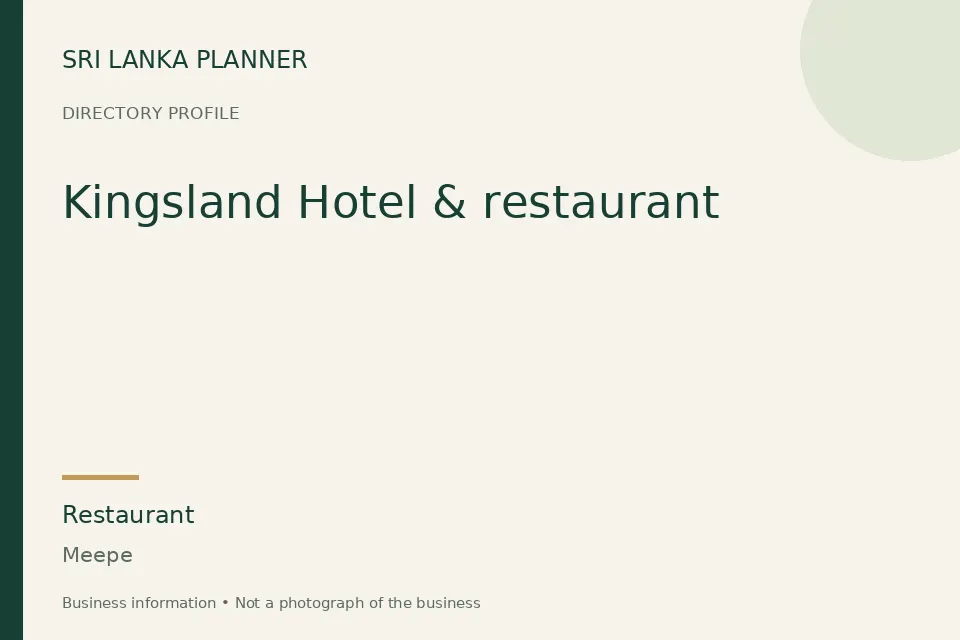 Directory cover for Kingsland Hotel & restaurant in Meepe, Sri Lanka