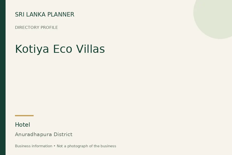 Directory cover for Kotiya Eco Villas in Anuradhapura District, Sri Lanka