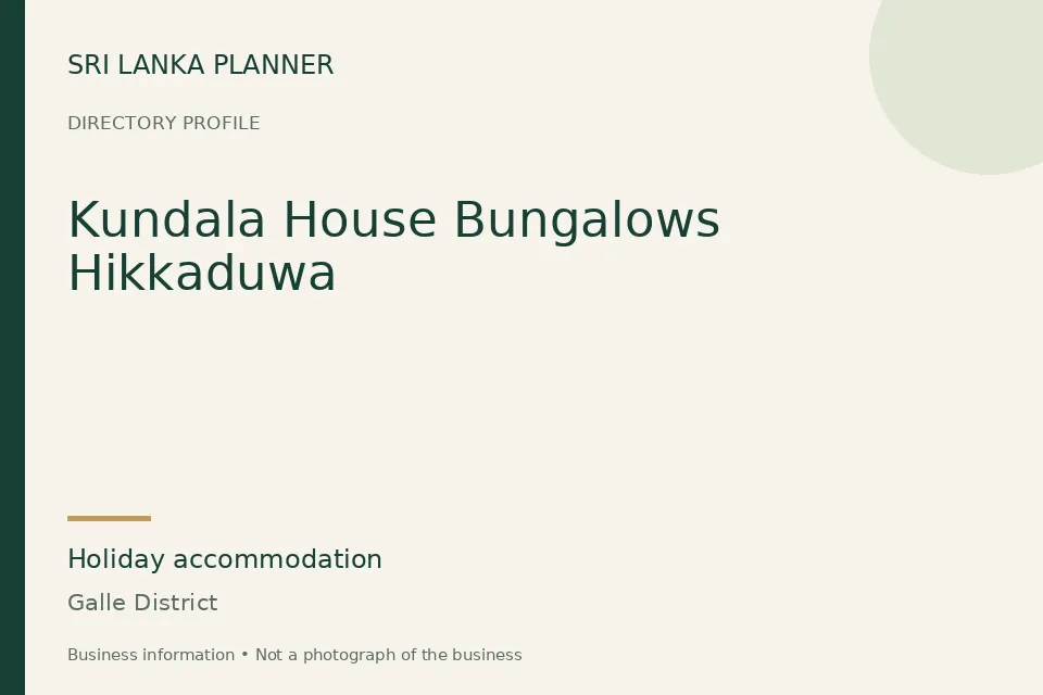 Directory cover for Kundala House Bungalows Hikkaduwa in Galle District, Sri Lanka