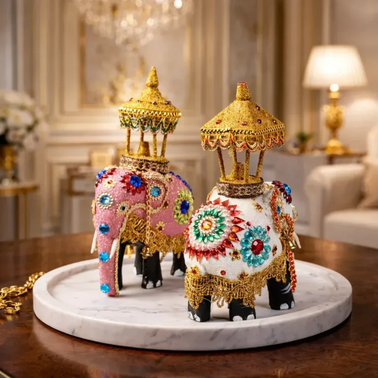 Decorative elephant ornaments featured by Lakarcade.