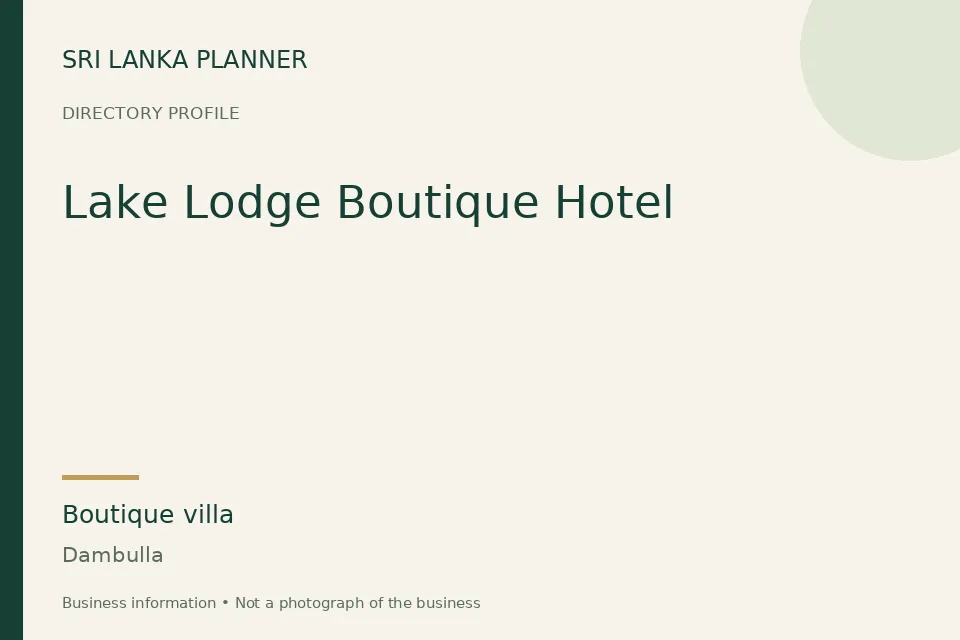 Directory cover for Lake Lodge Boutique Hotel in Dambulla, Sri Lanka