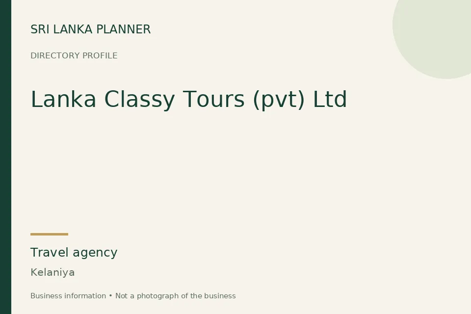 Directory cover for Lanka Classy Tours (pvt) Ltd in Kelaniya, Sri Lanka
