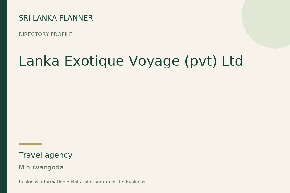 Directory cover for Lanka Exotique Voyage (pvt) Ltd in Minuwangoda, Sri Lanka