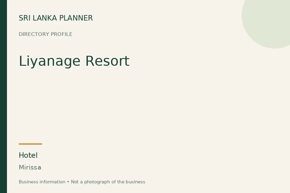 Directory cover for Liyanage Resort in Mirissa, Sri Lanka