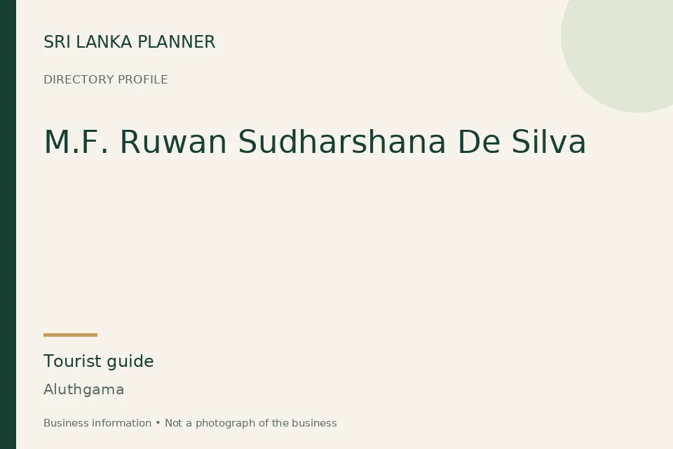Directory cover for M.F. Ruwan Sudharshana De Silva in Aluthgama, Sri Lanka