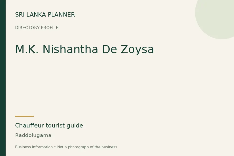Directory cover for M.K. Nishantha De Zoysa in Raddolugama, Sri Lanka