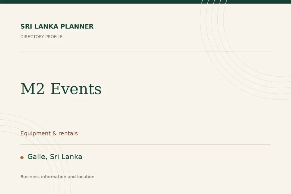 Directory cover for M2 Events in Galle, Sri Lanka, showing the business name and category.