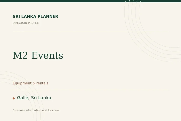 Directory cover for M2 Events in Galle, Sri Lanka, showing the business name and category.